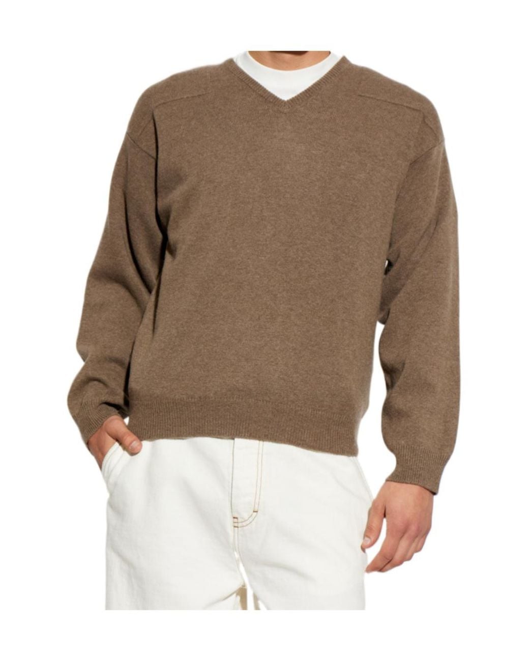 Jil Sander Brown V-Neck Knitted Sweater for men
