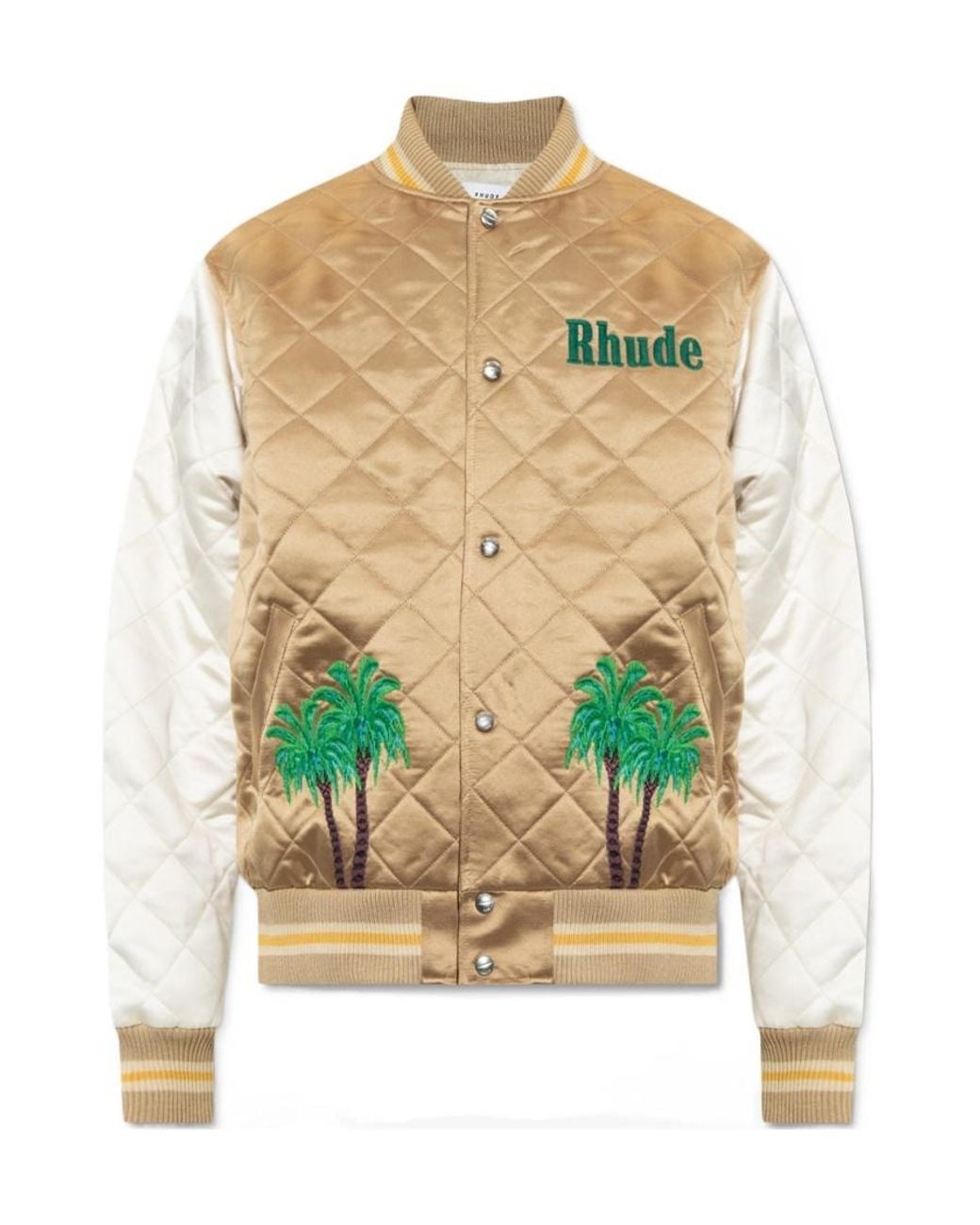 Rhude Green Diamond Quilted Satin Bomber Jacket for men