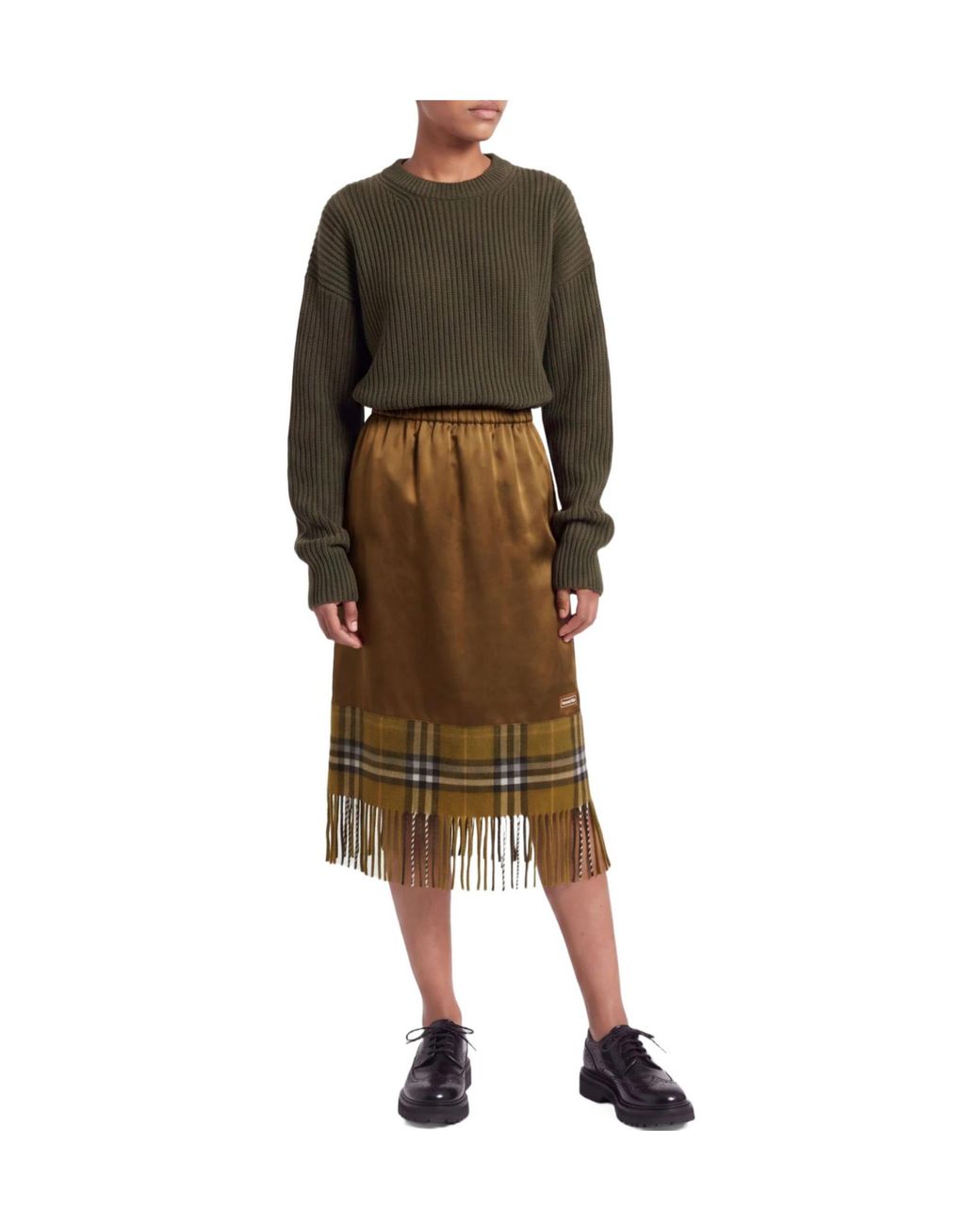Burberry Natural Multicolored Satin Midi Skirt