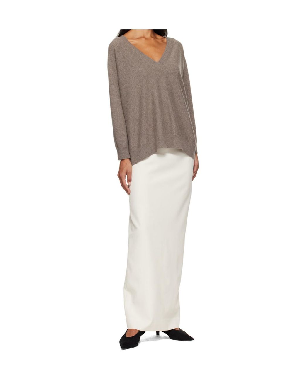 Lisa Yang Gray V-Neck Cashmere Sweater