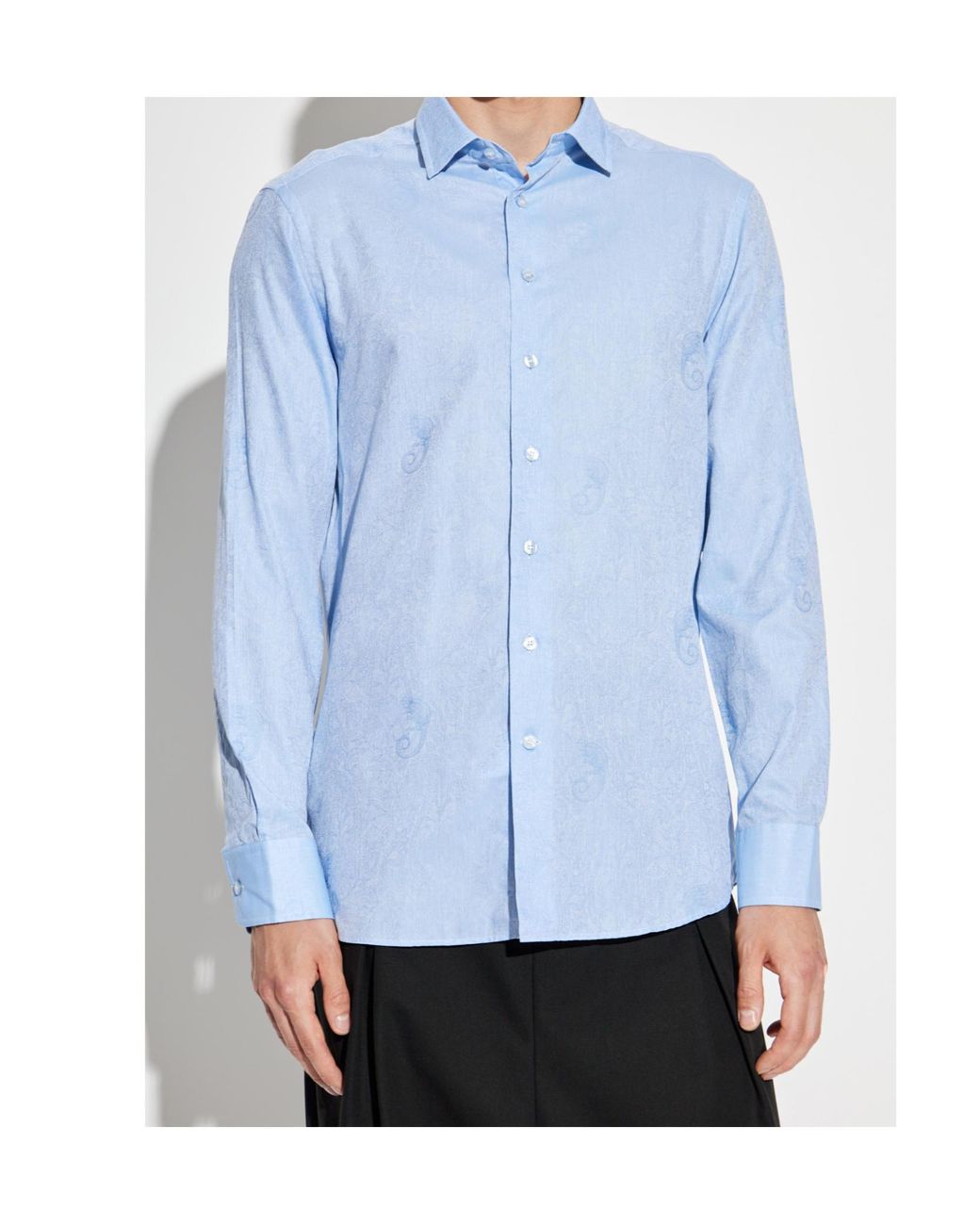 Etro Blue Gecko-Motif Jacquard Shirt for men