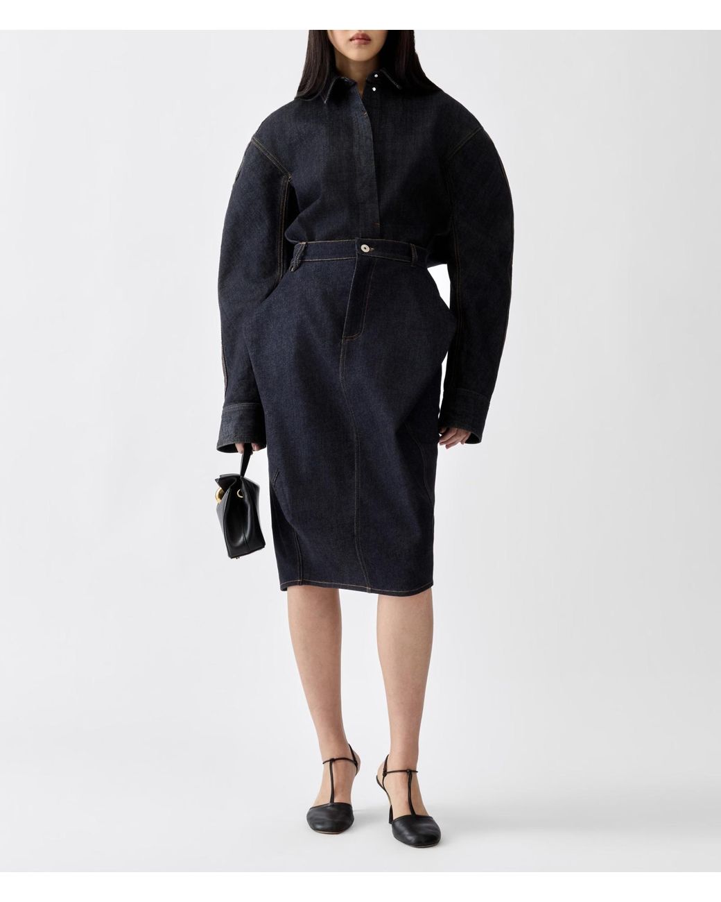 Jacquemus Blue Contrast Stitched Rear Slit Skirt