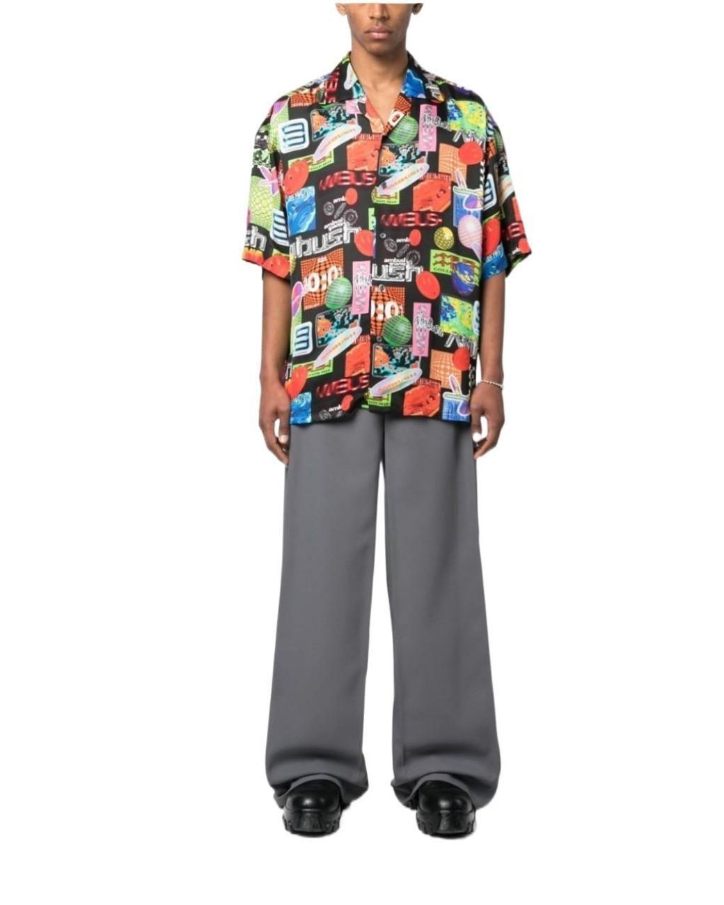 Ambush Gray Abstract-Pattern Buttoned Shirt for men