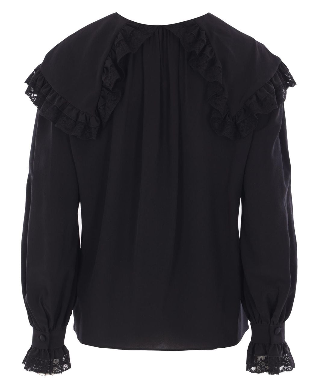 Chloé Black Chlo Oversized Collar Lace-Detailed Blouse