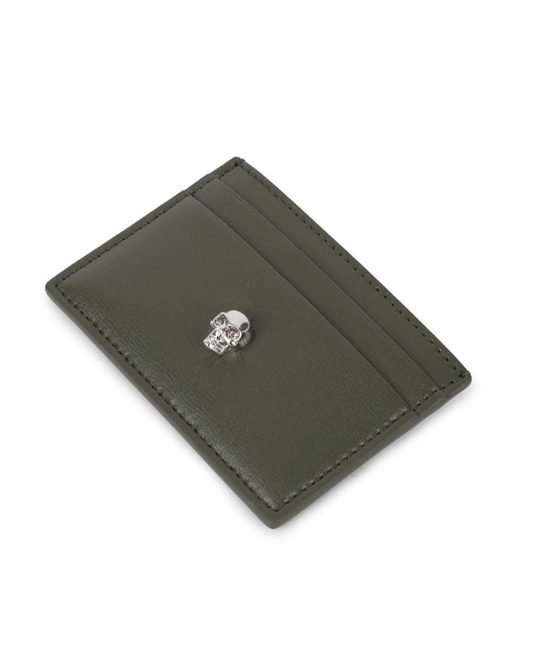 McQueen Green Skull Leather Card Holder