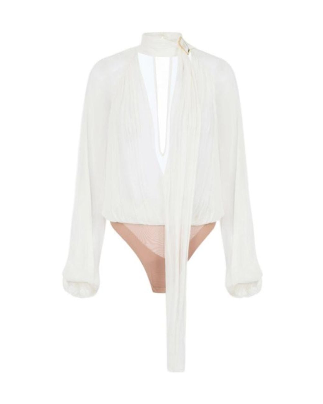 Elisabetta Franchi White Creponne Lavallière Bodysuit