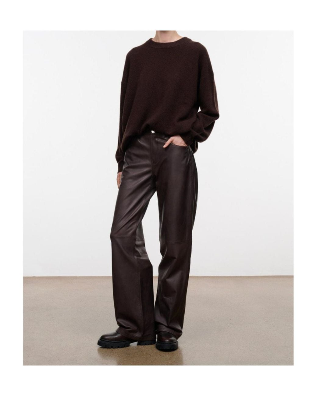 Staud Brown Loose-Fit Cashmere Crew-Neck Sweater