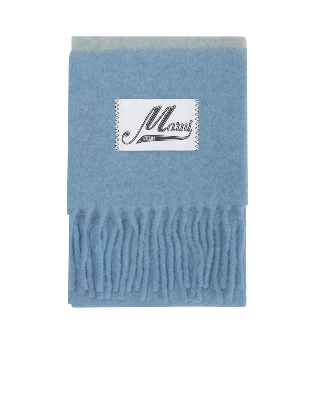 Marni Blue Logo Patch Fringed Scarf