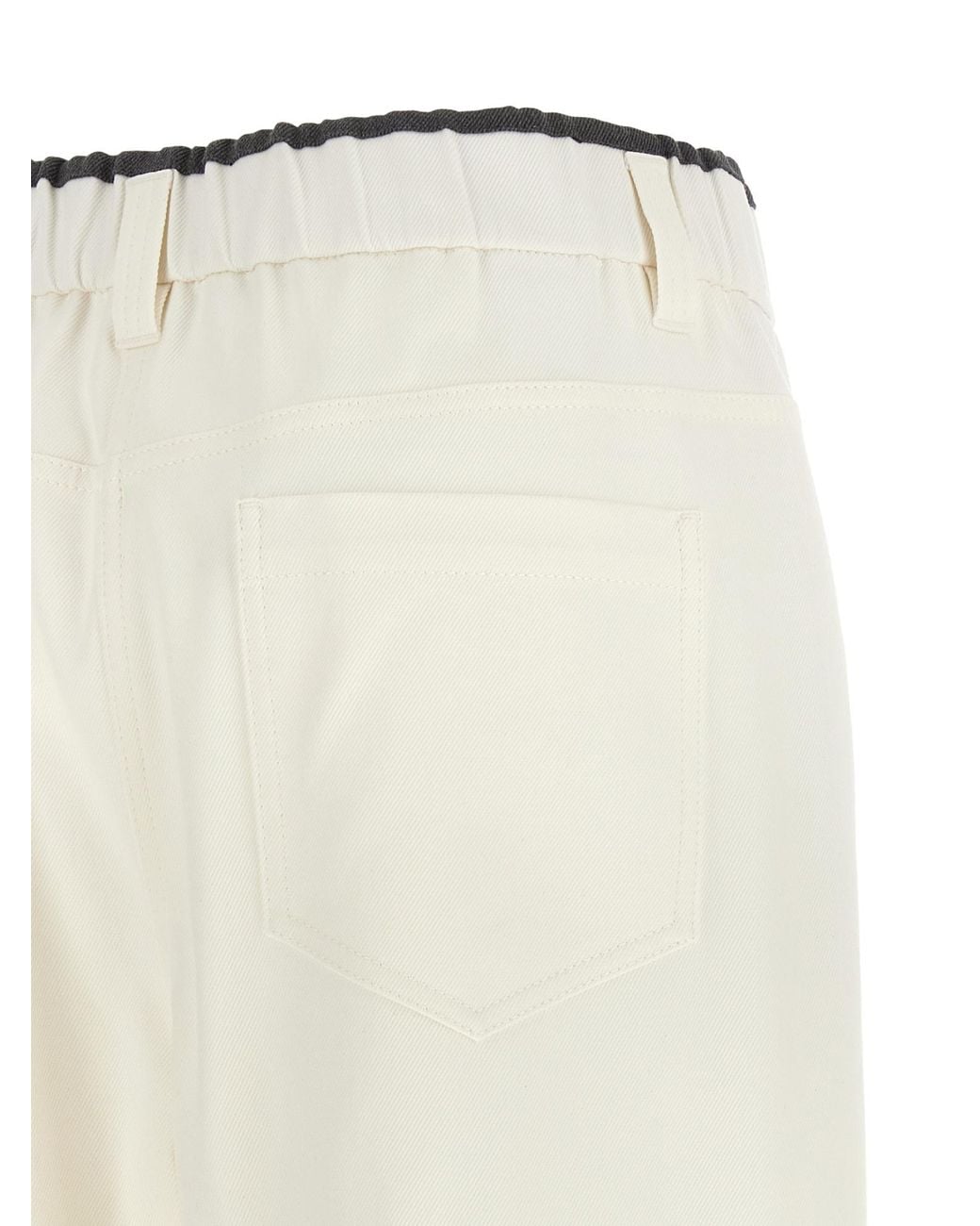 Brunello Cucinelli White Elasticated Waistband Straight Leg Pants