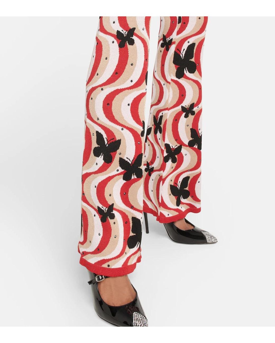 Alessandra Rich Red Printed High-Rise Flare Pants