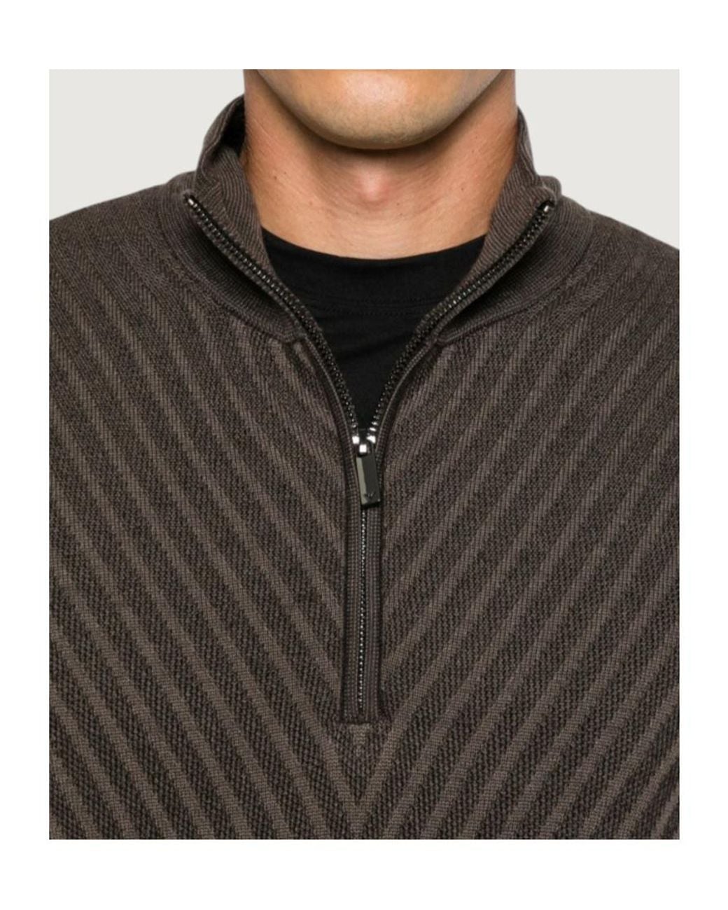 Emporio Armani Black エンポリオ アルマーニ シェブロン ハーフジップ ニットセーター for men
