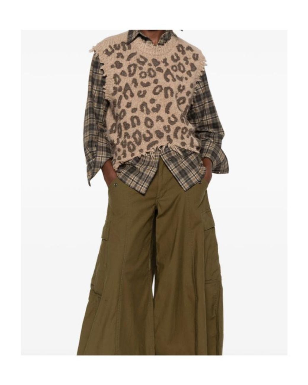 R13 Gray Distressed Animal-Pattern Knitted Top