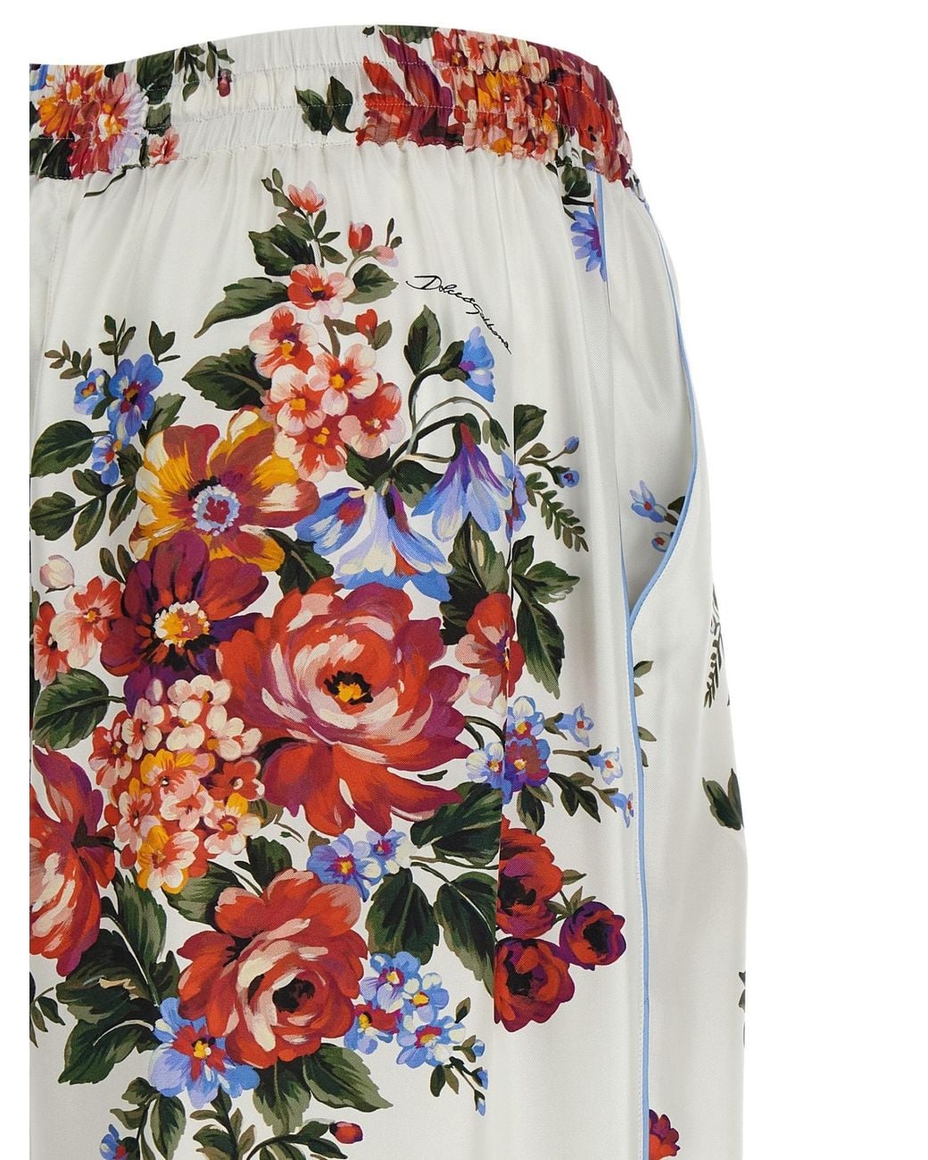 Dolce & Gabbana White Vanity Floral Wide-Leg Pants