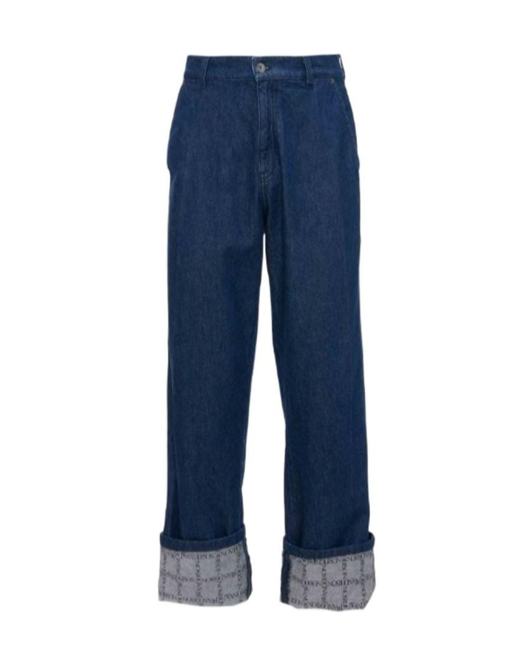 J.W. Anderson Blue Jw Anderson Checked Turn-Up Brim Jeans for men