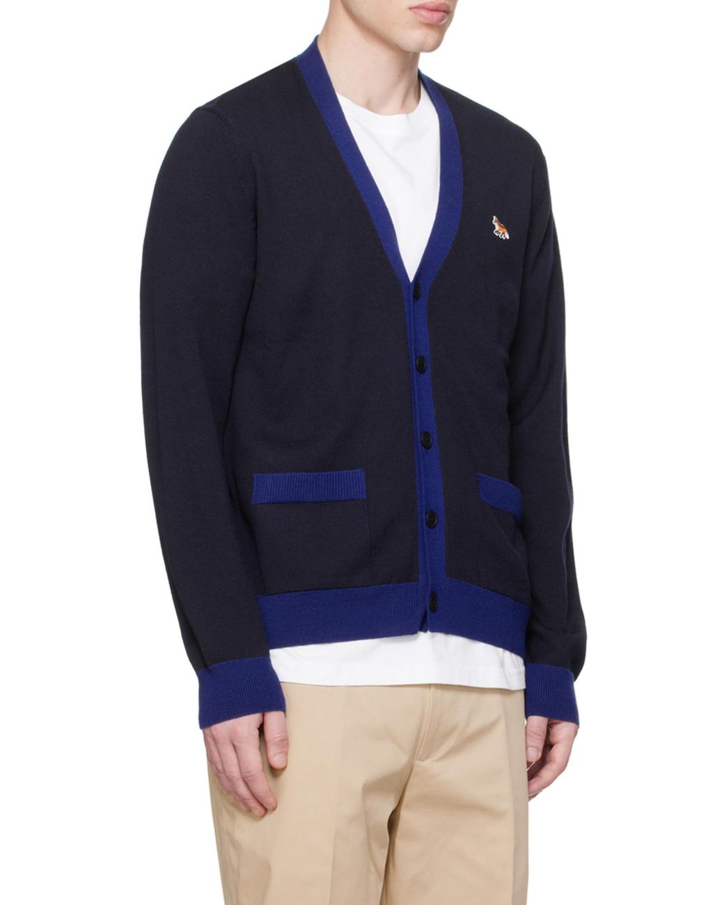 Maison Kitsuné Blue Maison Kitsuné Baby Fox-Patch Button-Up Cardigan for men