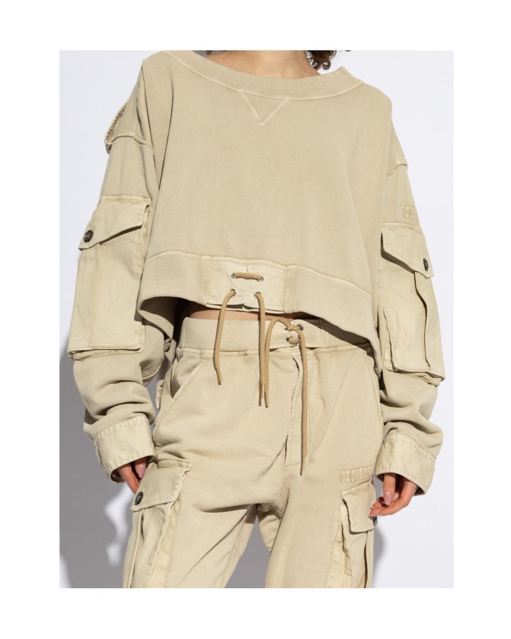 DSquared² Natural Boat Neck Distressed Cargo Sweatshirt