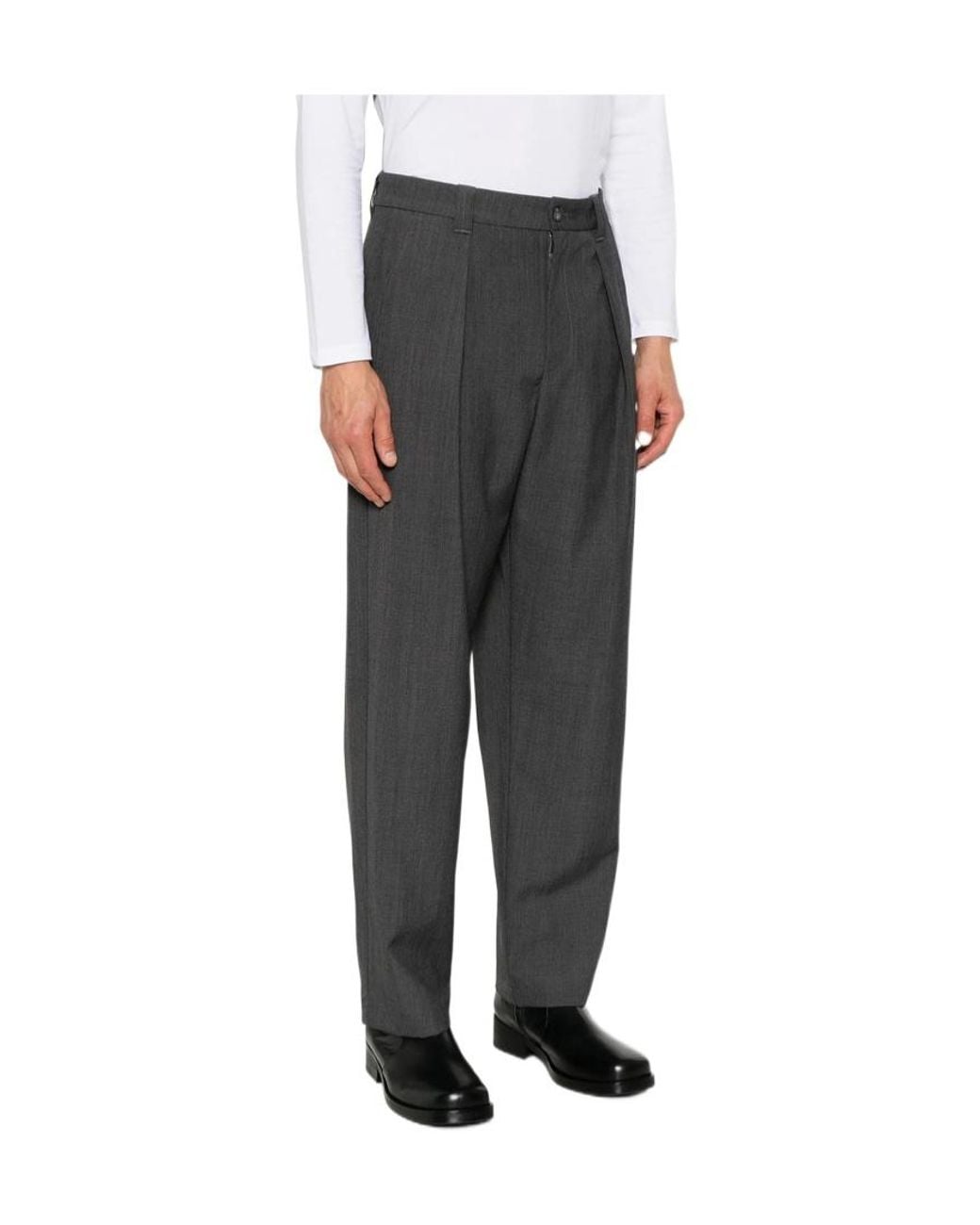 A.P.C. Gray Pleated Straight-Leg Trousers for men