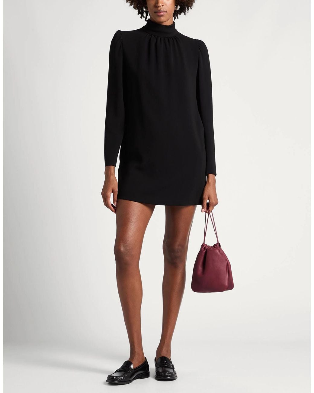 Max Mara Black Solid High-Neck Button-Tie Long-Sleeve Dress
