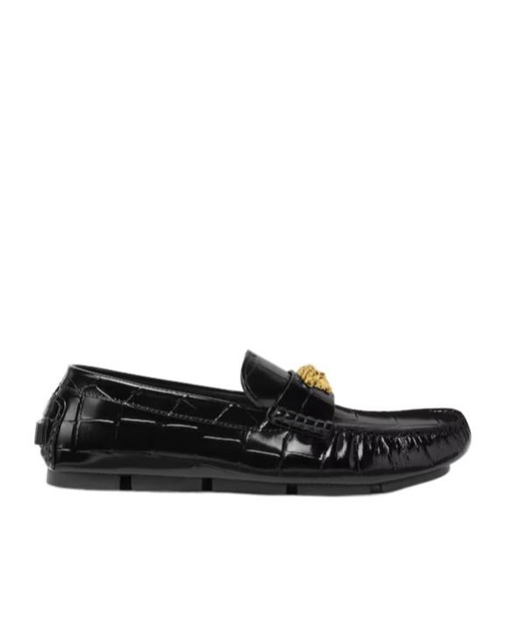 Versace Black Embossed Drivers Loafers for men