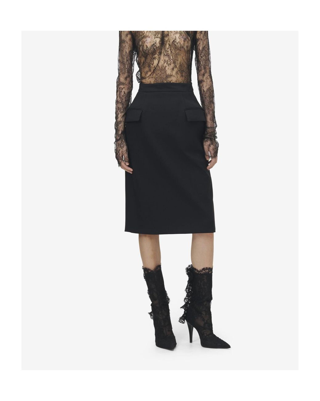 McQueen Black Wool-Blend Midi Skirt