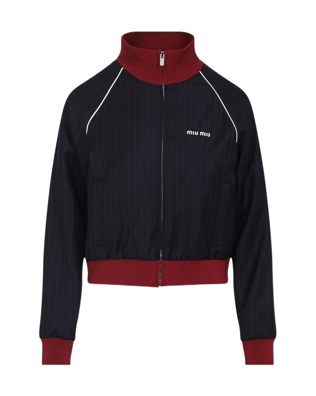 Miu Miu Blue Pinstriped Zipper Blouson Jacket