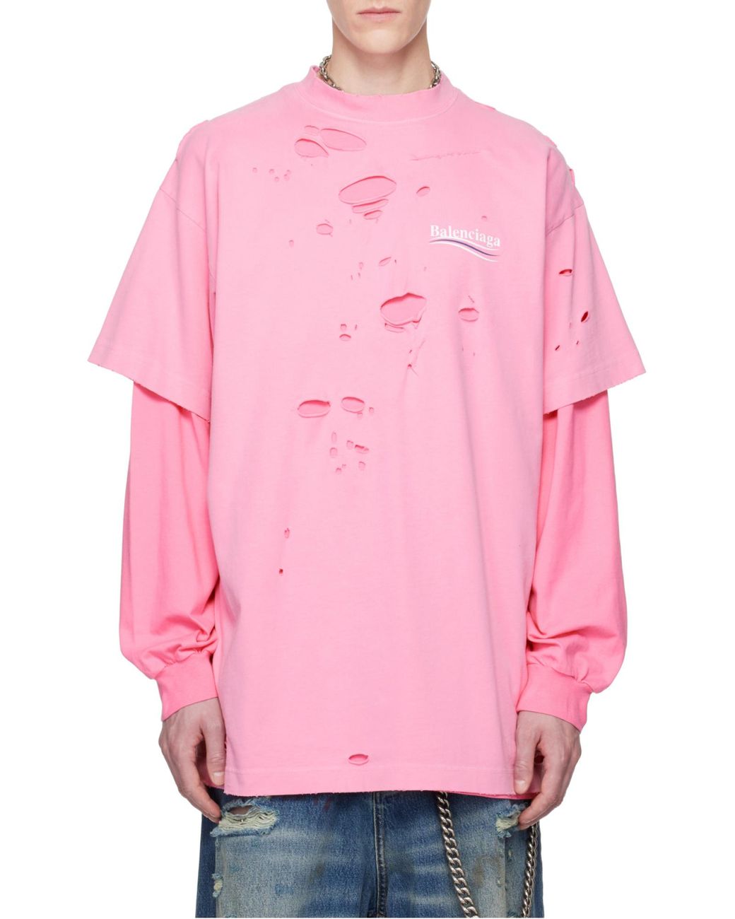 Balenciaga Pink Long Sleeve T-shirt for men