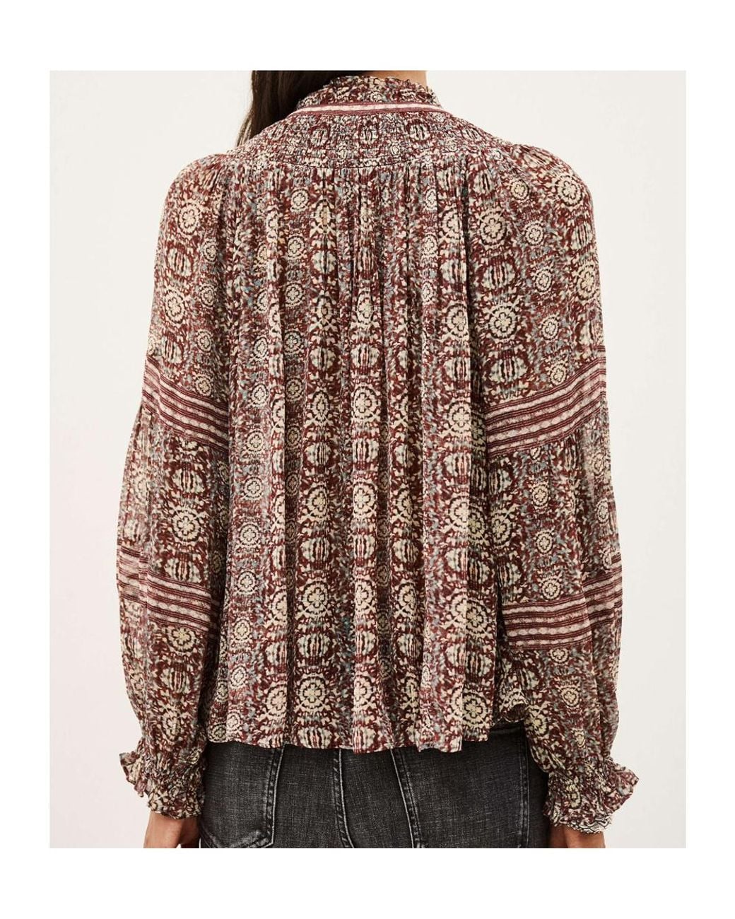 Ba&sh Brown Floral-Print Smocked Blouse