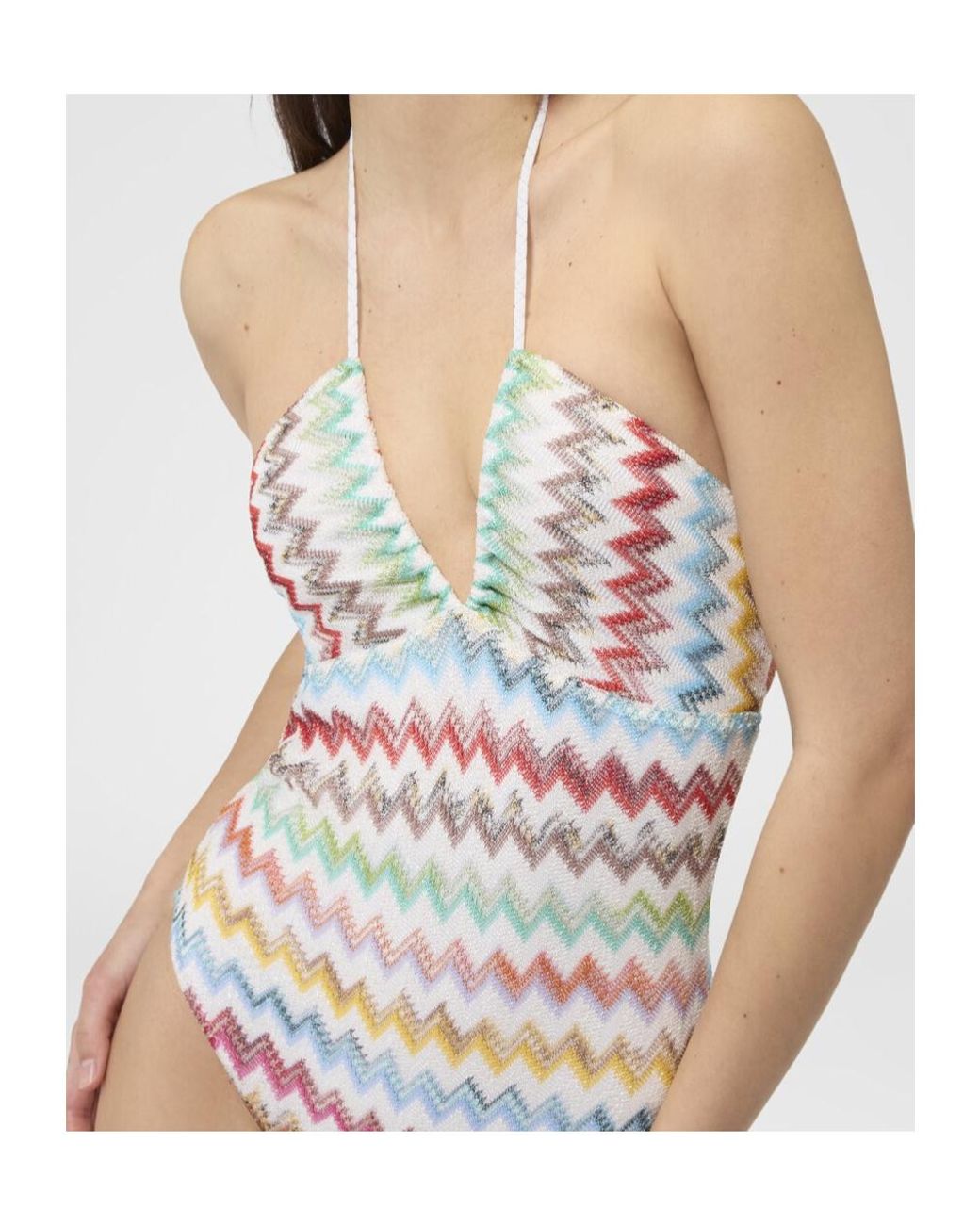 Missoni White Zigzag-Knit Halterneck Swimsuit