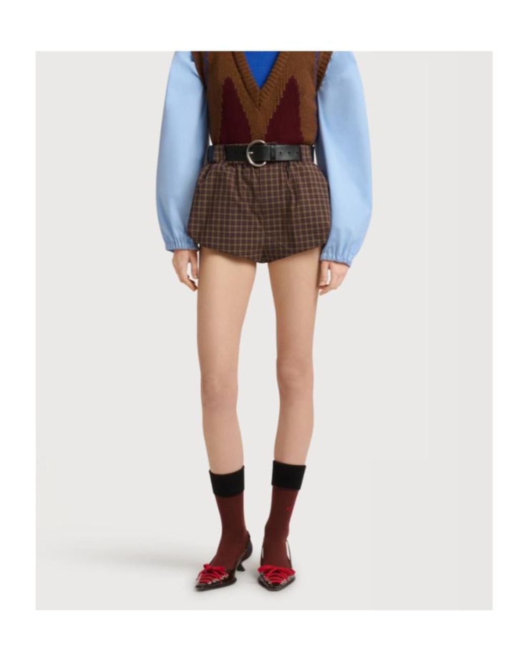 Marni Brown Checked Bubble Shorts