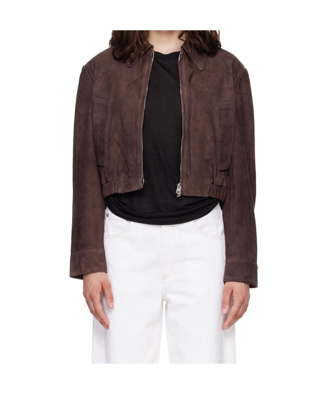 Agolde Brown Cropped Leather Jacket