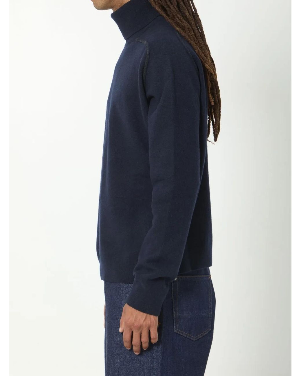 Maison Margiela Blue Minimalist Crew Neck Wool Sweater for men