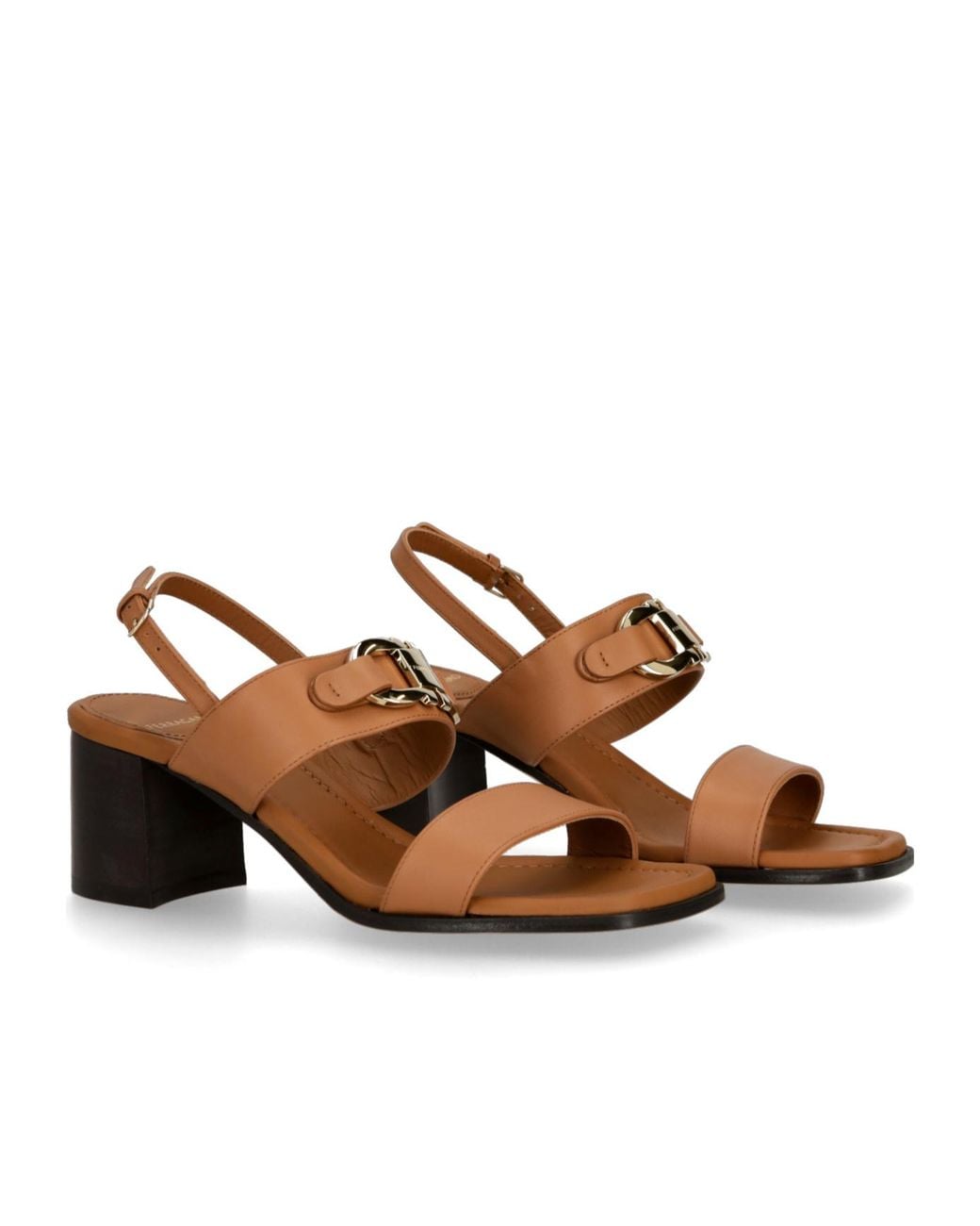 Ferragamo Brown Ferragamo Gancini-Buckle Square-Toe Sandals