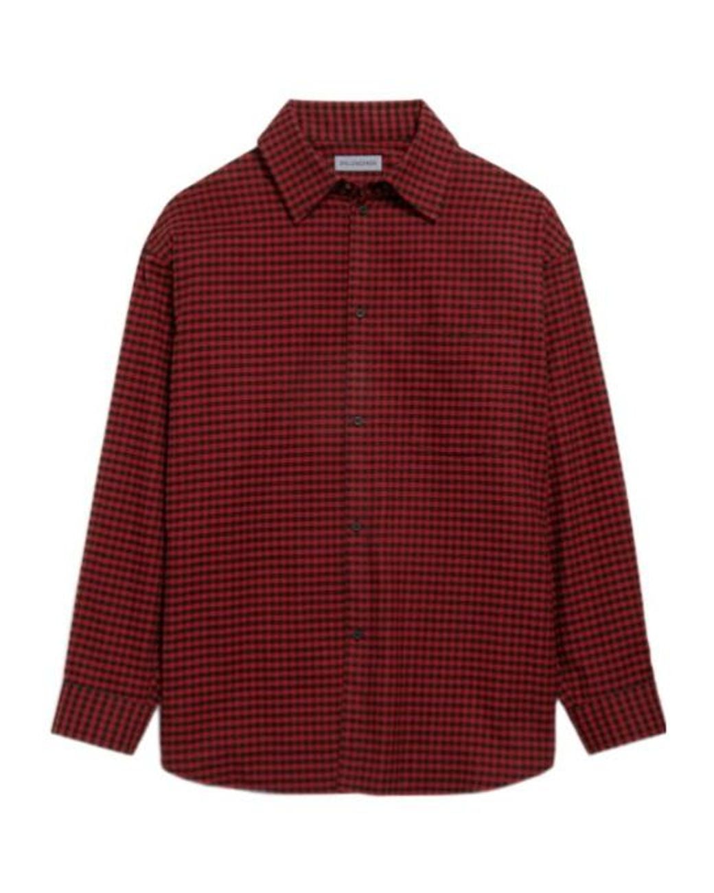 Balenciaga Red Checked Long-Sleeve Shirt for men