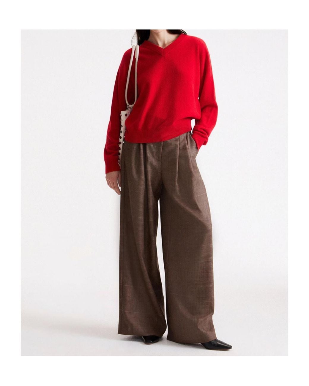 Marella Brown Pleated Check Wideleg Trousers