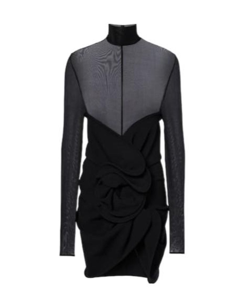 Magda Butrym Black Gathered Sheer Wool-Blend Minidress