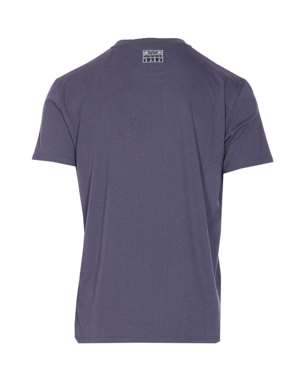 Fendi Blue Logo Embroidered Crewneck T-Shirt for men