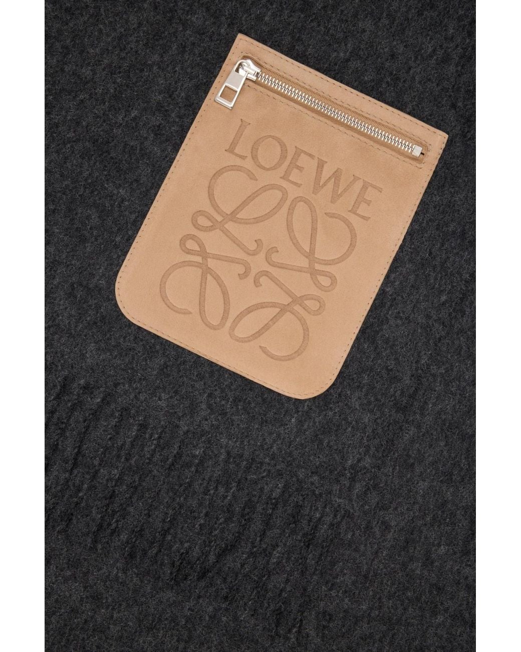 Loewe Blue Logo Patch Fringed Scarf