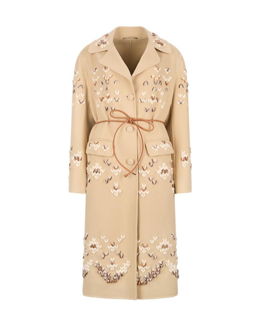 Ermanno Scervino Natural Embroidered Belted Coat