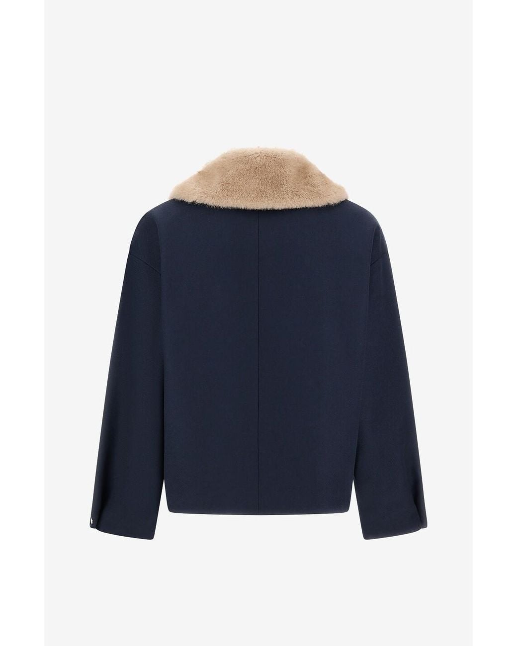 Herno Blue Faux-Fur-Collar Zip-Up Jacket
