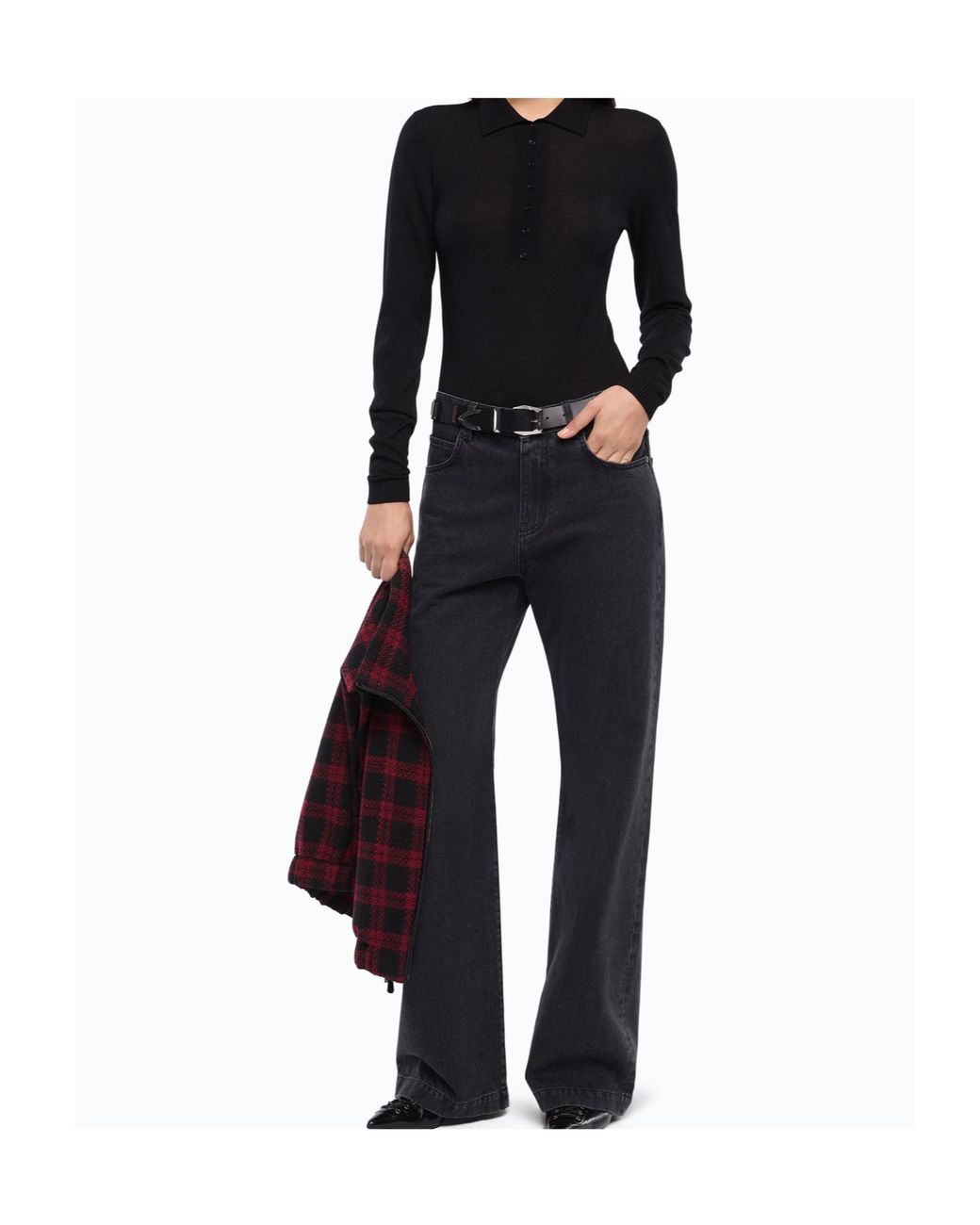 Pinko Black Long-Sleeve Buttoned Bodysuit
