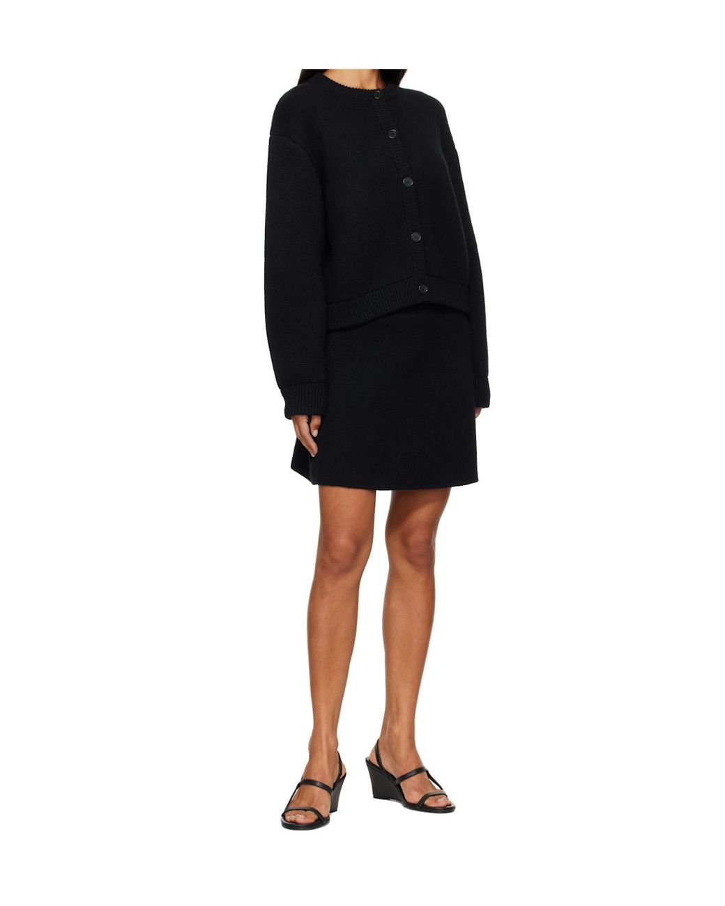 Lisa Yang Black Ribbed Crew Neck Cardigan