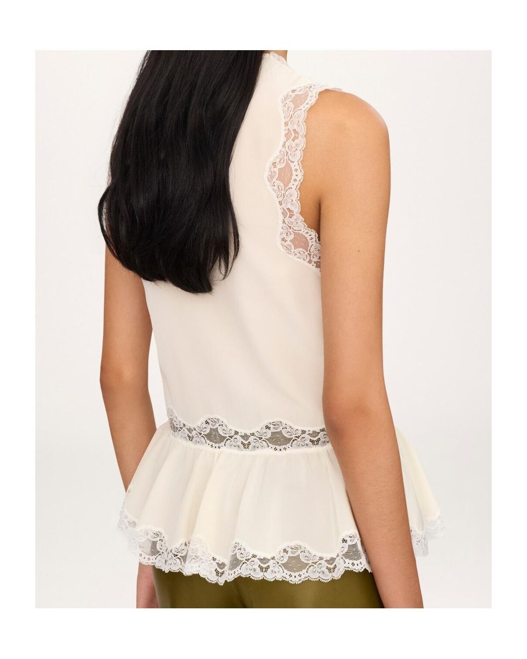 Chloé Natural Sleeveless Ruffled Top