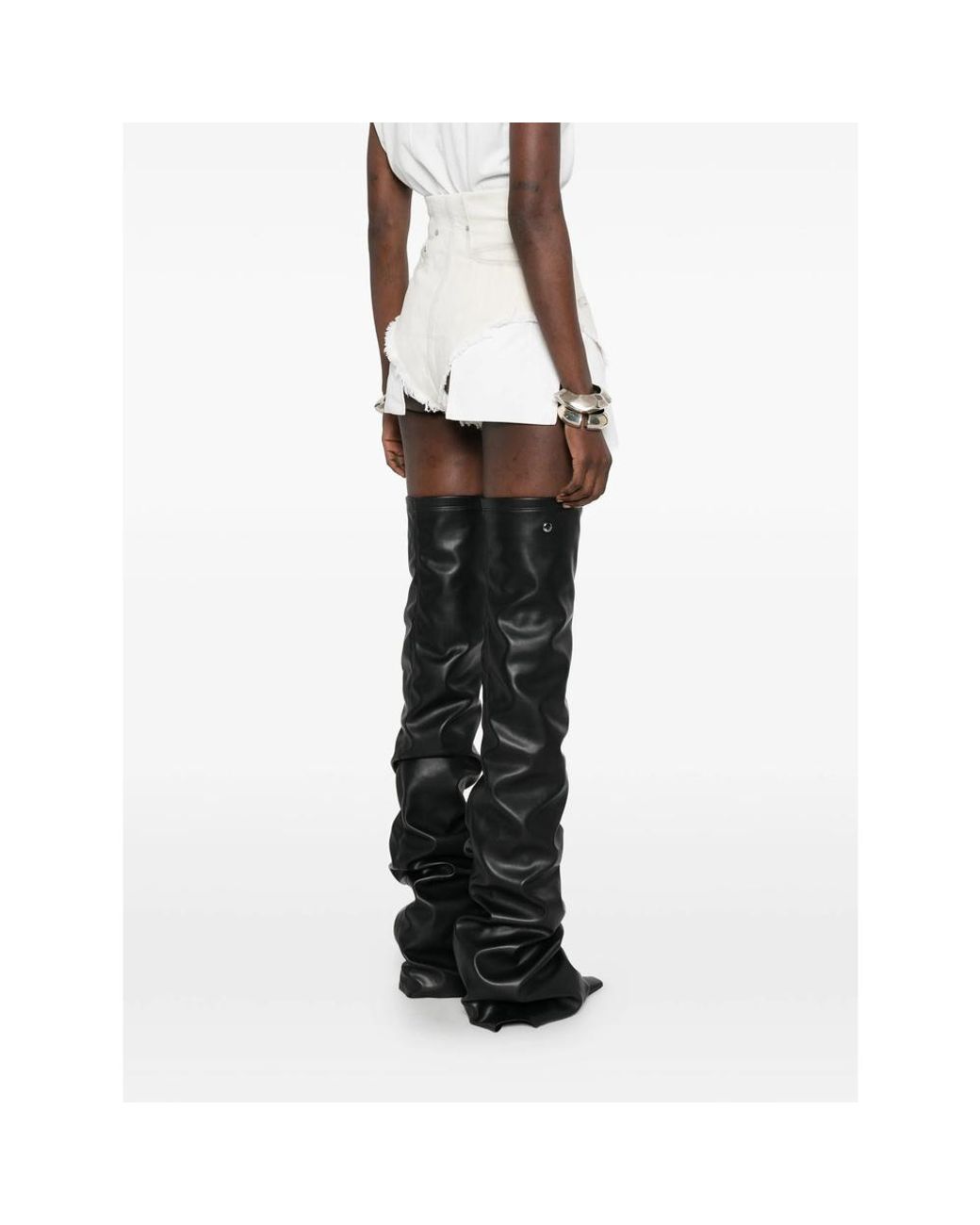 Rick Owens White Frayed Hem Zipped Shorts