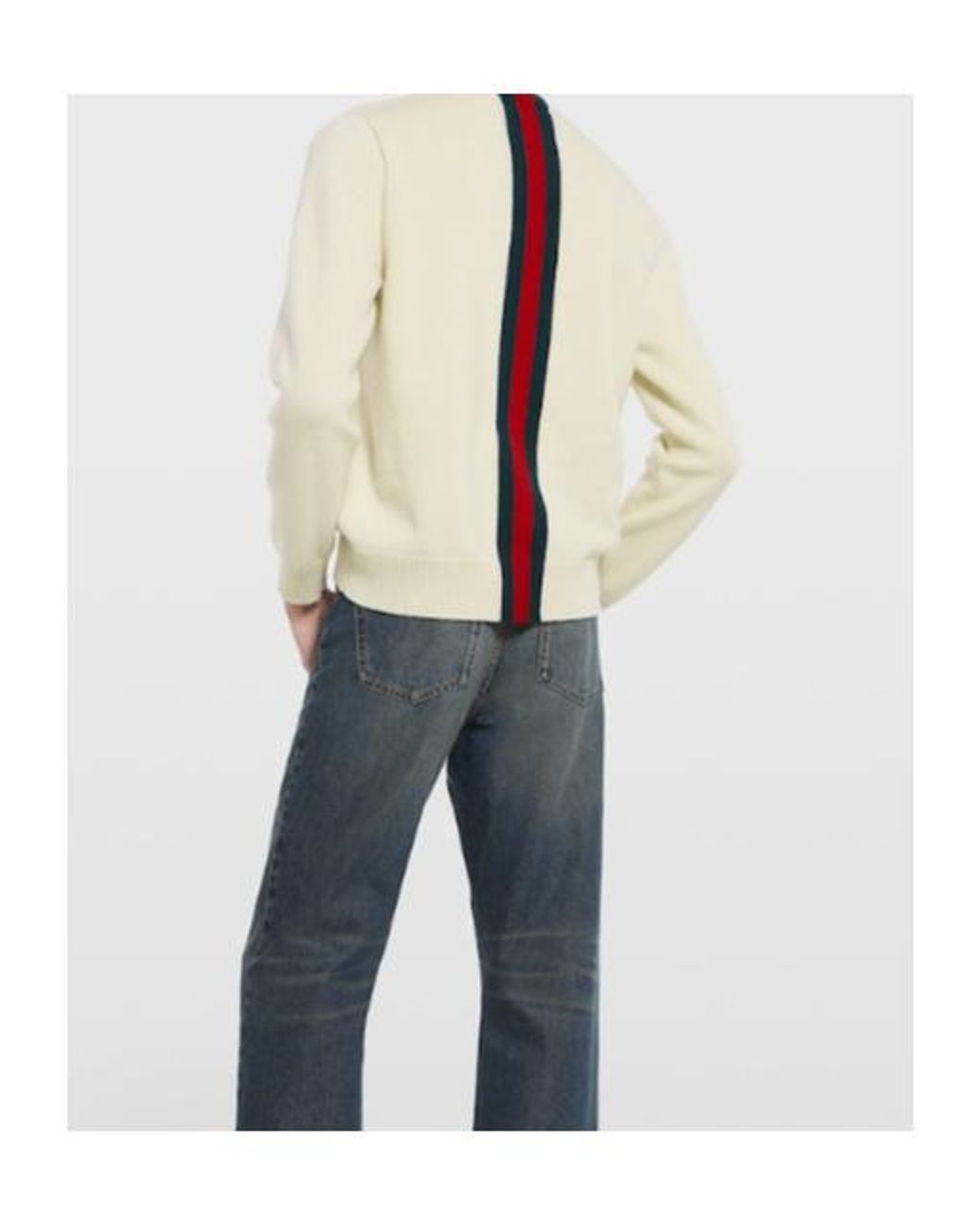 Gucci White Knit Wool Sweater With Web Intarsia for men
