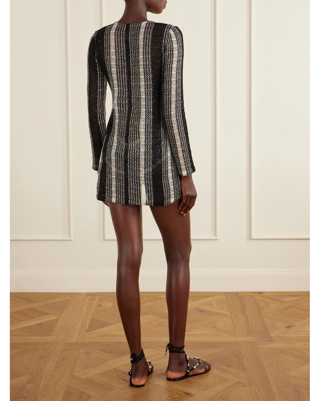 Missoni Gray Striped Metallic Sequin-Embellished Crochet-Knit Dress