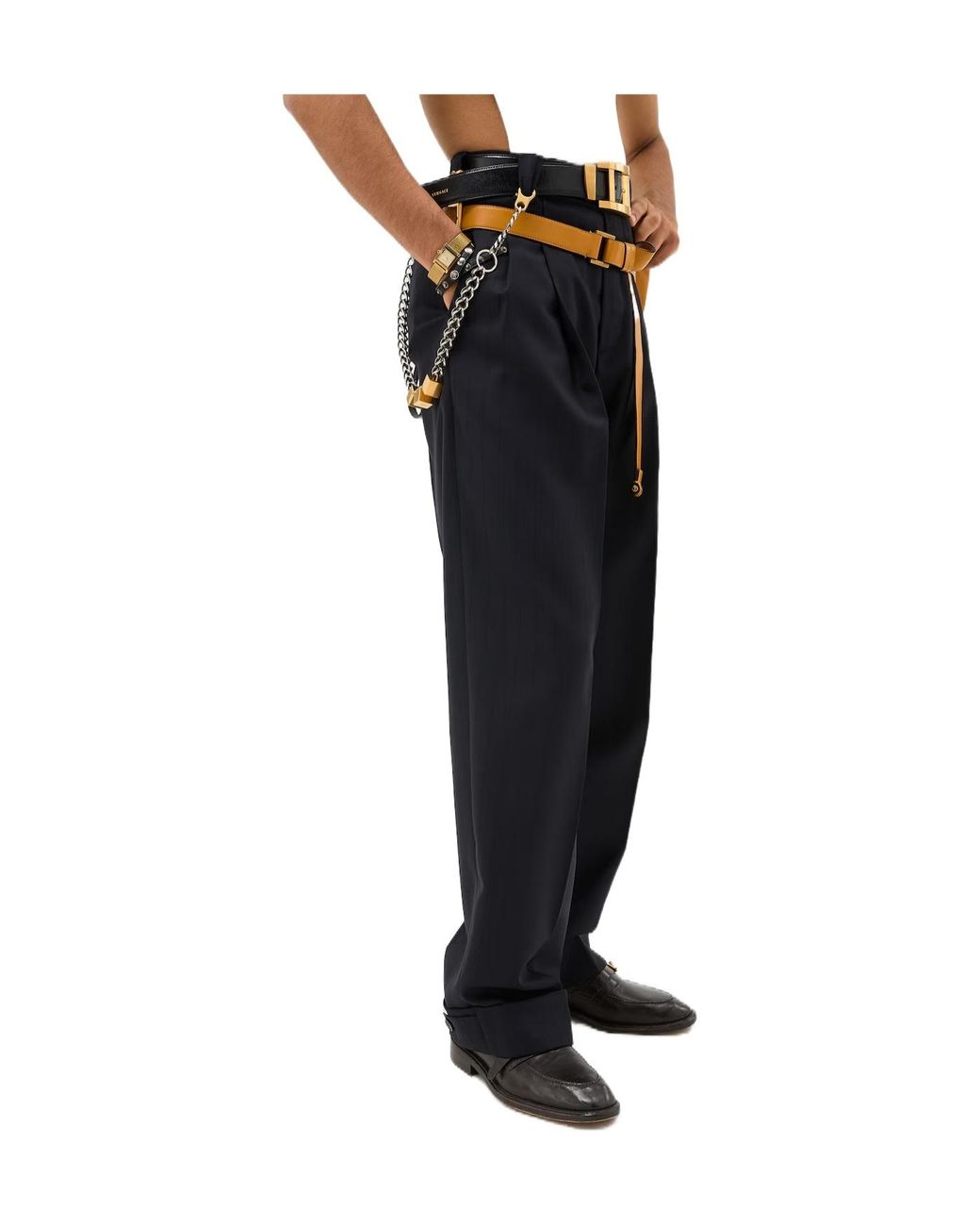 Versace Black Pinstripe Twill Oversized Pants for men