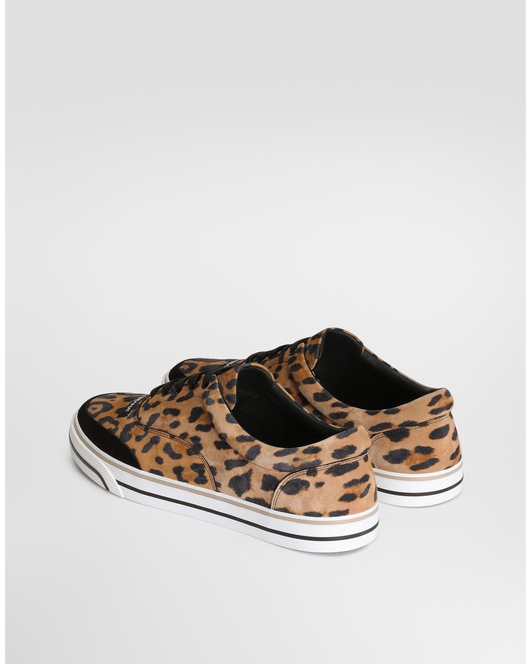 Dolce & Gabbana Brown Leather Leopard Print Sailing Sneakers for men