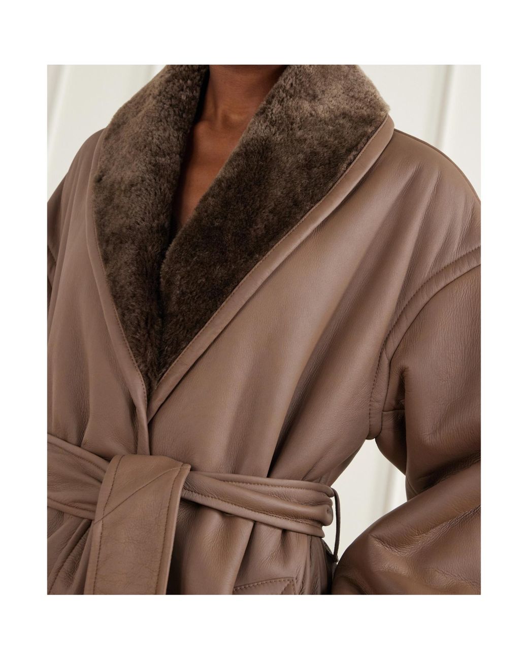 Joseph Brown Belted Shearling-Trimmed Leather Jacket