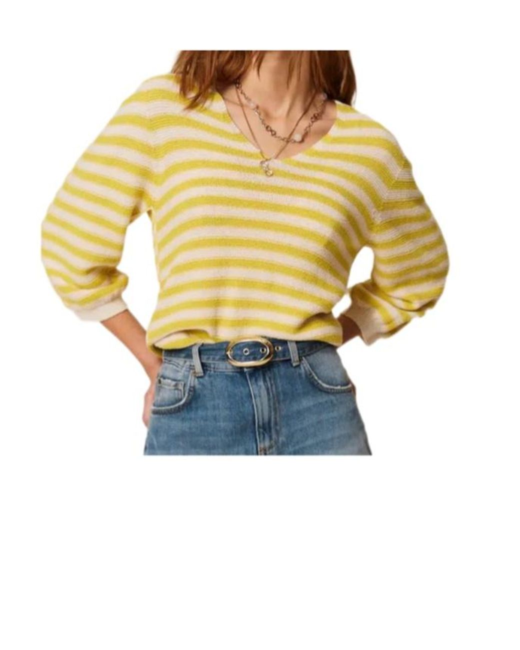 Twinset Yellow V-Neck Striped Sweater