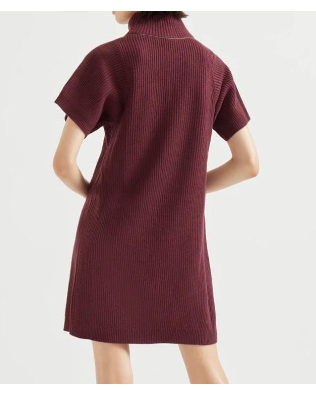 Brunello Cucinelli Red Ribbed Turtleneck Mini Dress